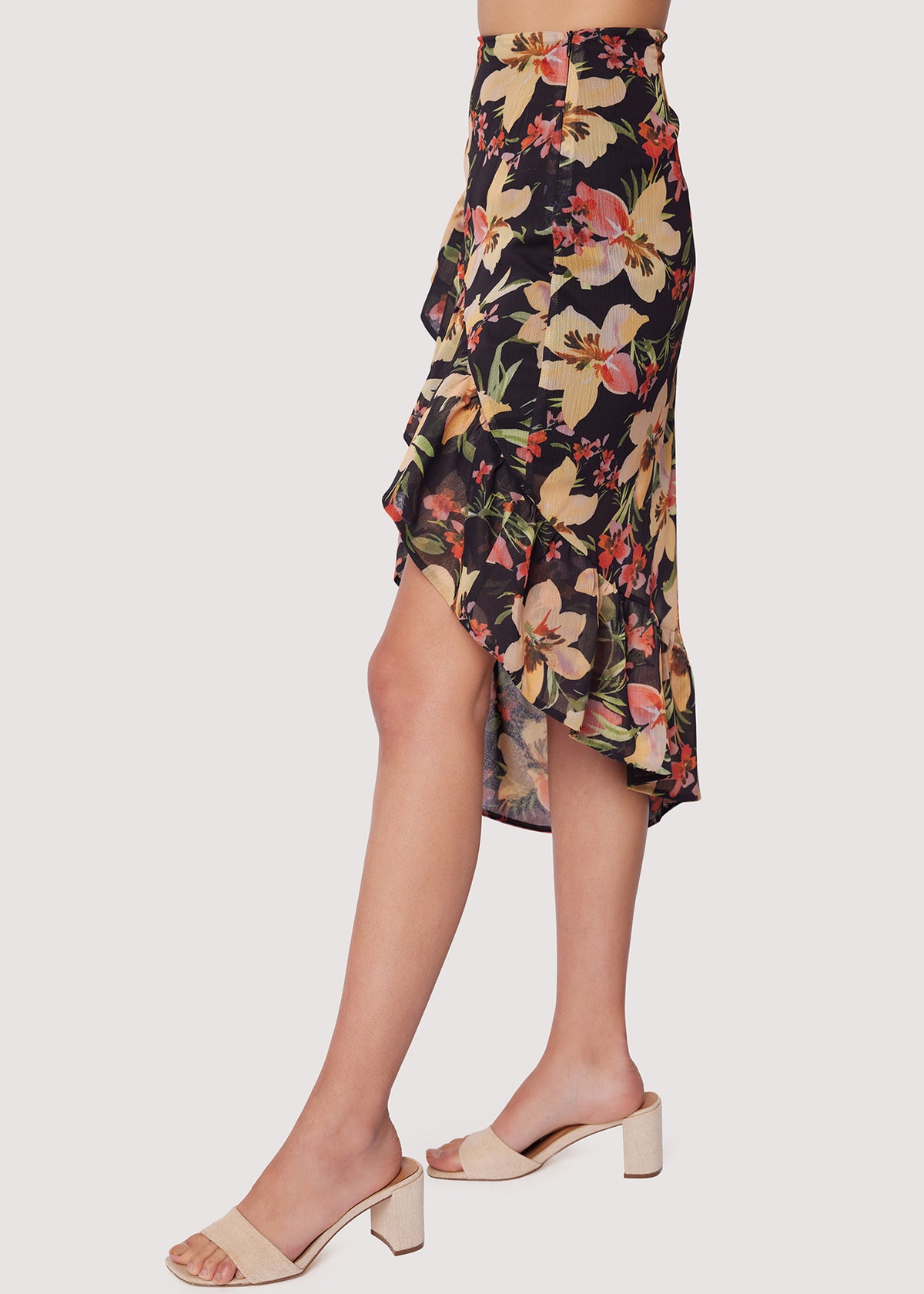 Black Floral Wrap Skirt