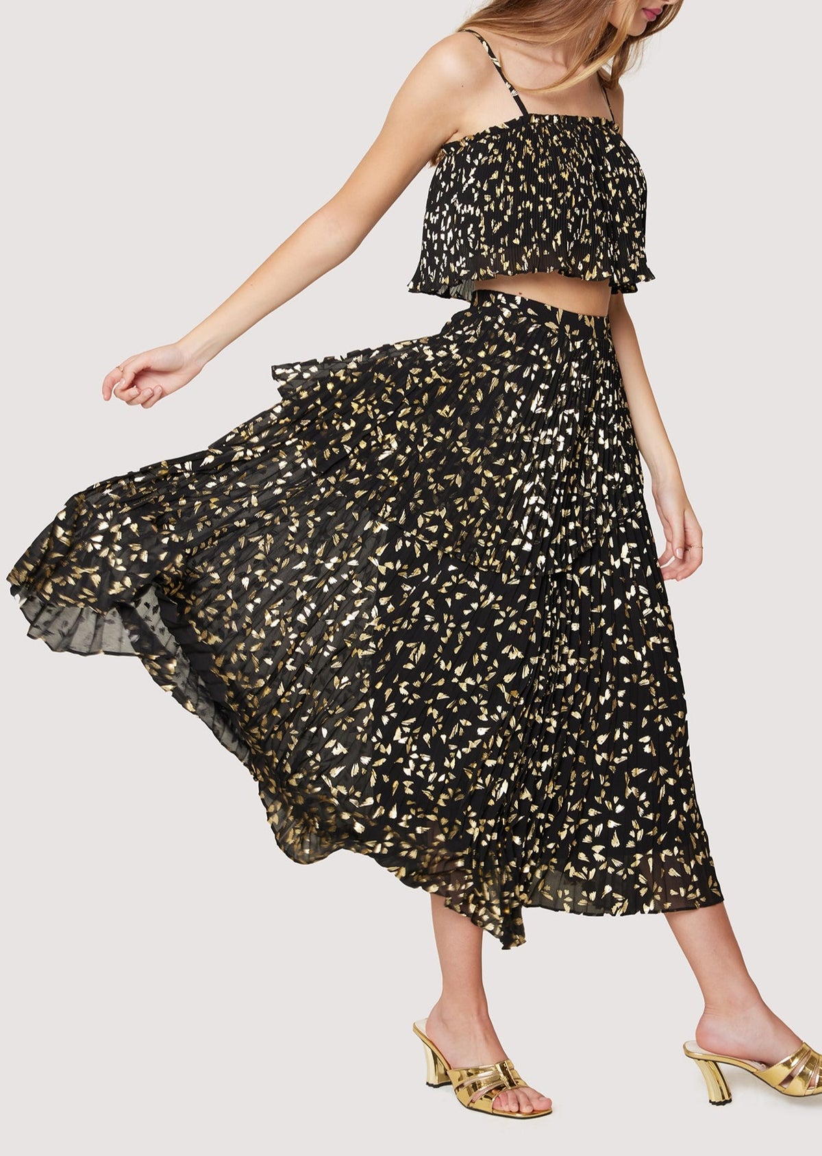 Black gold midi outlet skirt