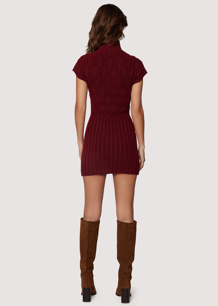 LOST WANDER Beatrice Mini Sweater Dress Short Slv Burgundy Red Wine Lost Wander