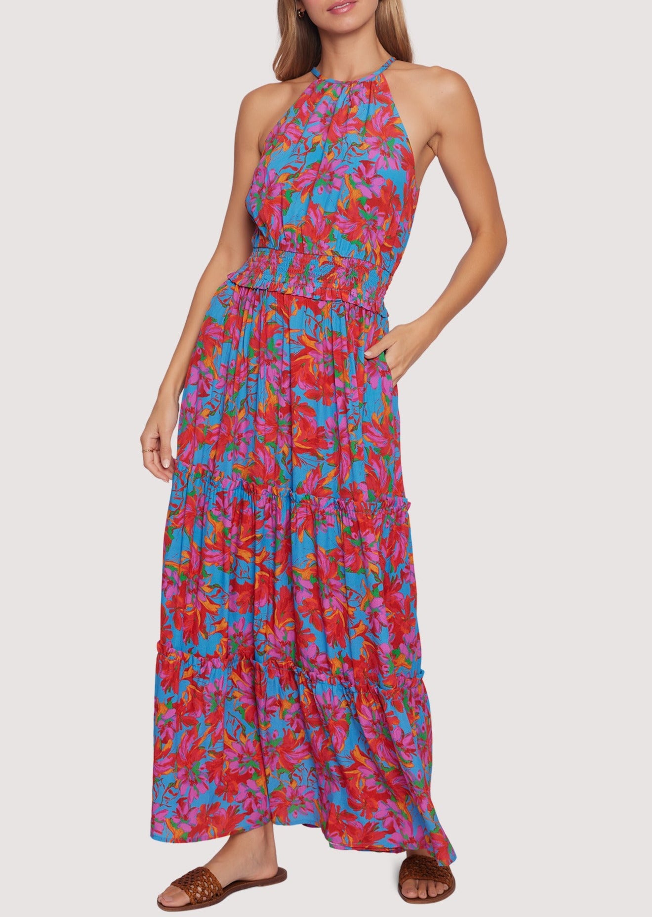 NWT Lost + Wander Red Orange Floral Midi on sale Dress